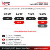 Mattei ERC 2037-2045 / AC 30-45 / OPTIMA 30-45 service schedule: Kit A every 2,500 hours, Kit B every 5,000 hours, Kit C every 10,000 hours